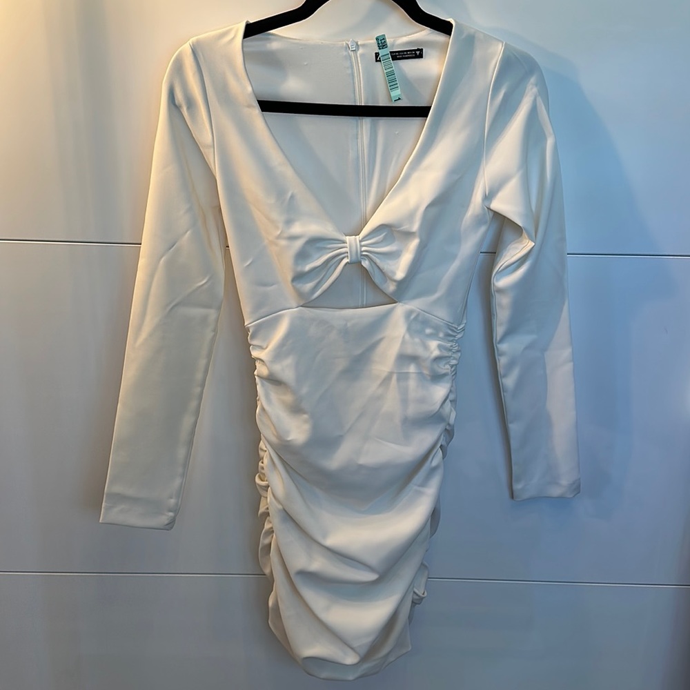 Zara ruched long sleeve mini dress